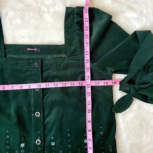 Madewell Green Corduroy Eyelet Blouse Size Medium - Picture 3 of 6